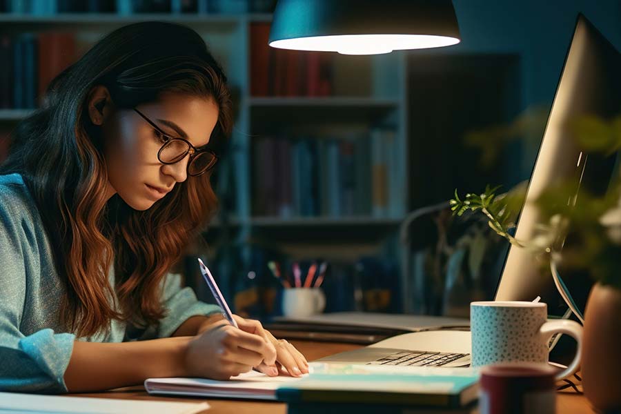 Imagen de chica estudiando curso intensivo
