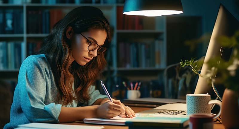 Imagen de chica estudiando curso intensivo